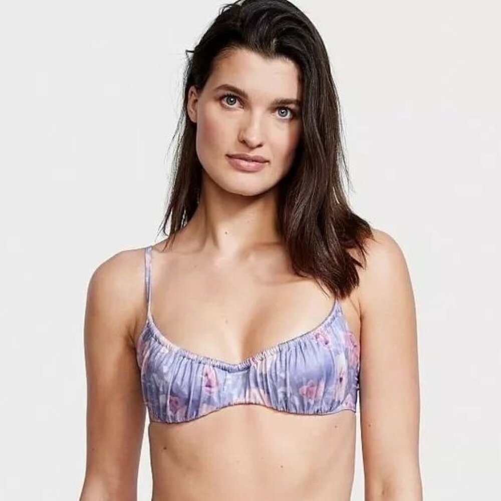 Victoria's Secret Ice Queen Wicked Floral Ruched Lilac & Pink Bikini Swim Top